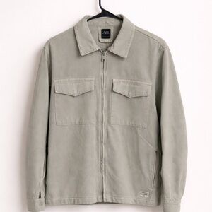 Zara Men's Sage Green Zip Utility Jacket